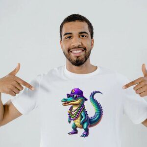 Mardi Gras Gator Tee (Unisex) White Tee- New